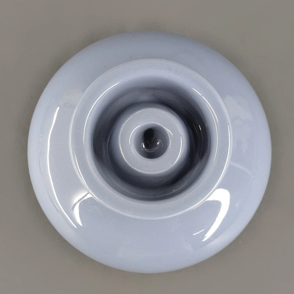 Blue Ceramic Taper Candle Holder Round Bulbous Glossy Periwinkle Glaze